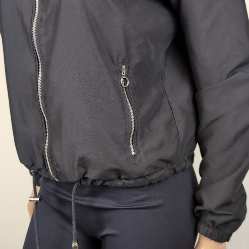 Suzy Shier Soft Shell Hooded Jacket Black Drawstring Adjustable Spring Fall - Picture 3 of 11